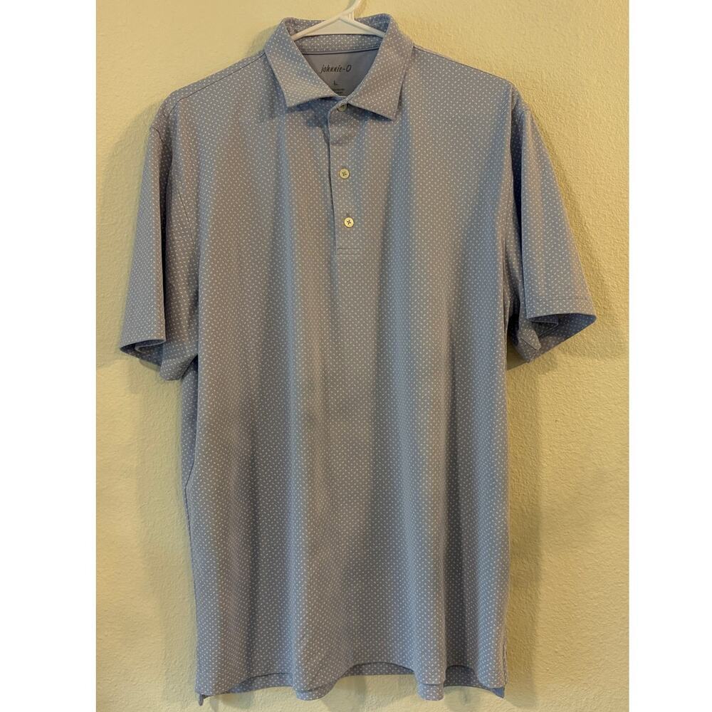 Johnnie-O Men’s Large Blue White Micro Print Performance Golf Polo Shirt